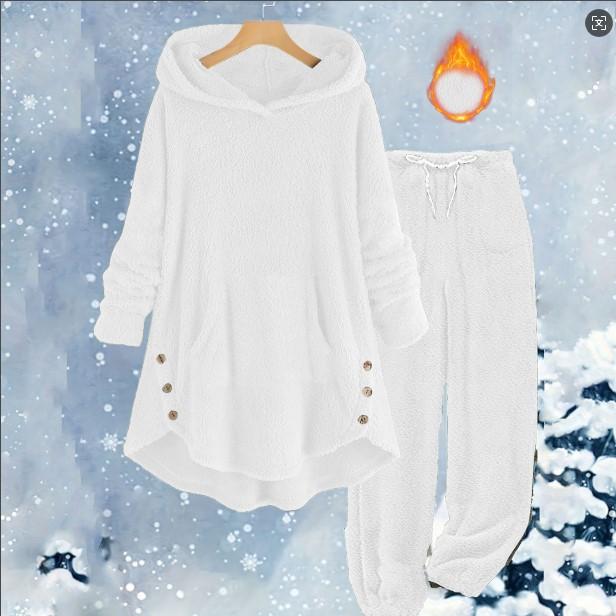 

Пушистый пижамный комплект для женщин Зимняя теплая плюшевая одежда для сна больших размеров Худи и брюки на кулиске Свободные пушистые пижамные костюмы XXXXXL белый
