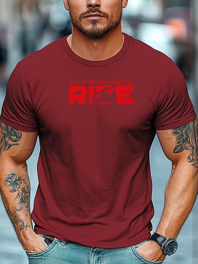 Mens Biking TShirt Life Is Better When You Ride Print Short Sleeve Round Neck Soft Oversized Dynamic Daily Wear