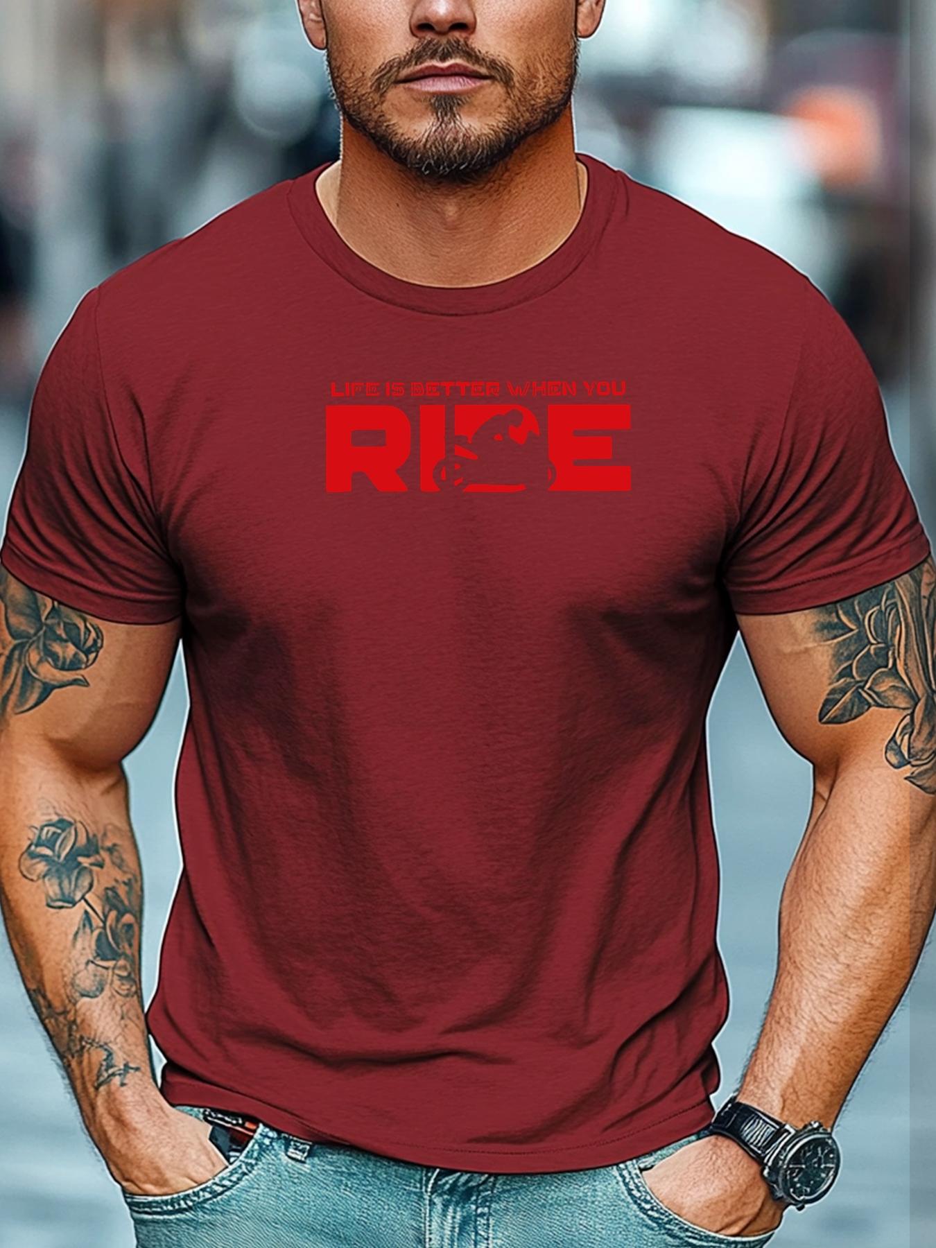 Мужская футболка для велоспорта Жизнь лучше, когда ты катаешься Принт Короткий рукав Круглый вырез Мягкая Оверсайз Динамичная Повседневная S