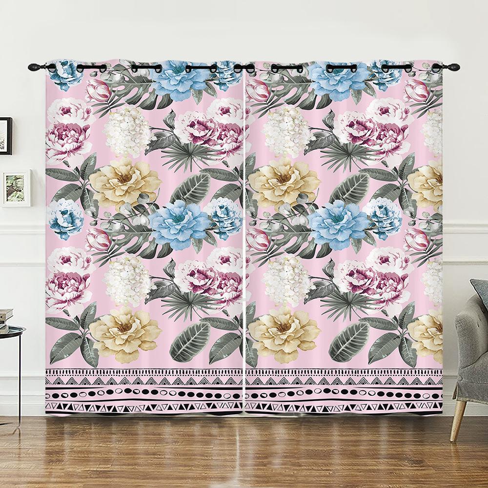 Curtains Court Pattern Retro Flower Curtain Digital Printing Blackout Curtain No Punching