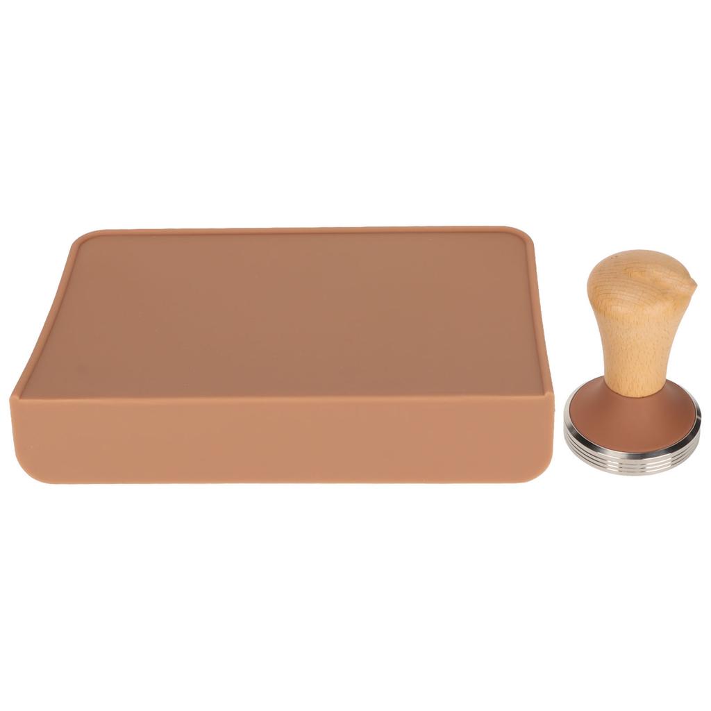 Oversized Coffee Tamping Pad and Wood Coffee Tamper Set Dustproof Silicone Tamper Mat for Home