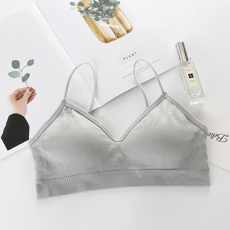 Nahtloses geripptes Bandeau: Hohe Elastizität, Schöner Rücken, Bequem mit Brustpolstern, Dünne Träger, Wickel-Westen-Dessous für Damen