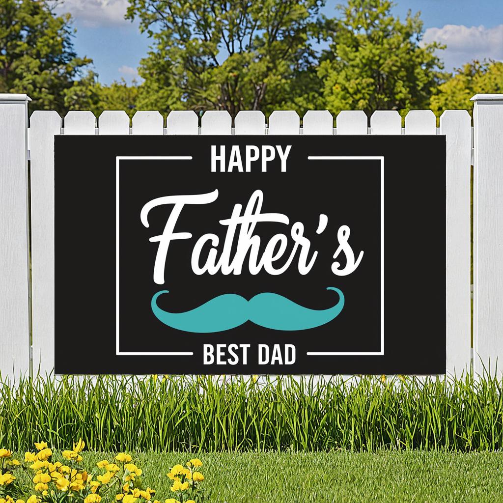 Blue Mustache Father's Day Decoration Lightweight Father's Day Banner Black Background Bold Font Holiday Decoration