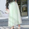 Vintage Elegantes Tüllrock mit hoher Taille 3 Lagen Netz Elastischer Bund Gaze Tutu Rock Herbst Frühling Ballkleid Lang QT2001