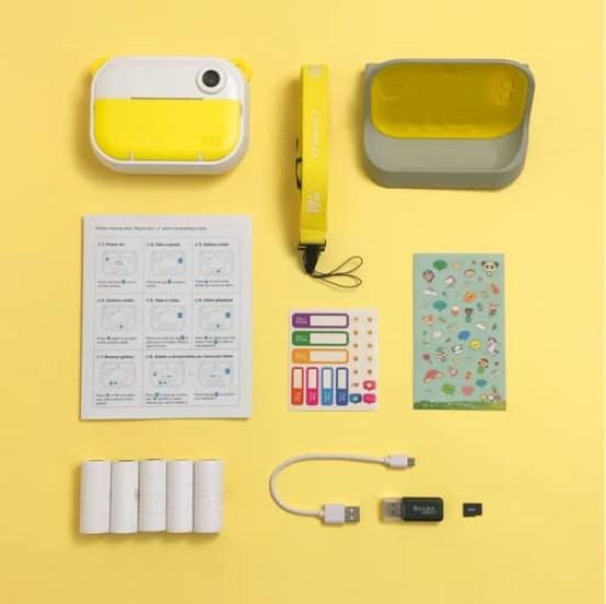 Oaxis myFirst Camera Insta Wi, 3-in-1 Home Digital Camera, Photo Printer, and Label Printer Edit Images with the Dedicated App Inkless, Yellow
