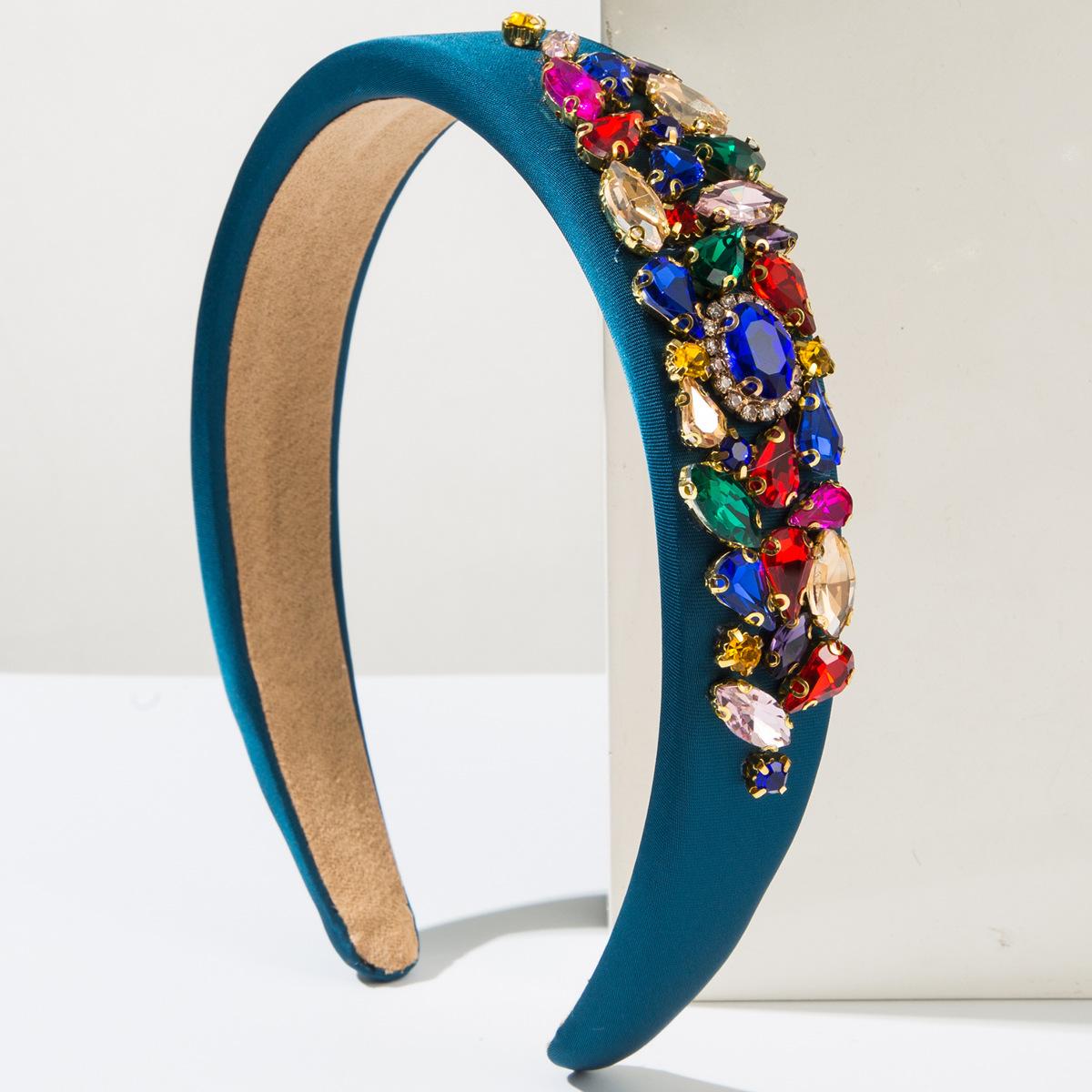 Fashion Baroque Diamond Hair Hoop Gorgeous Water Diamond Fine Edge Hairpin Retro Luxury Shining Headband for Women темно-зеленого