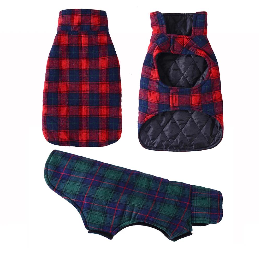 Pet Dog Cotton Vest Coat Plaid British Style Plaid Pet Vest Winter Coat Warm Dogs Apparel Jacket For Cat Small Medium Dog