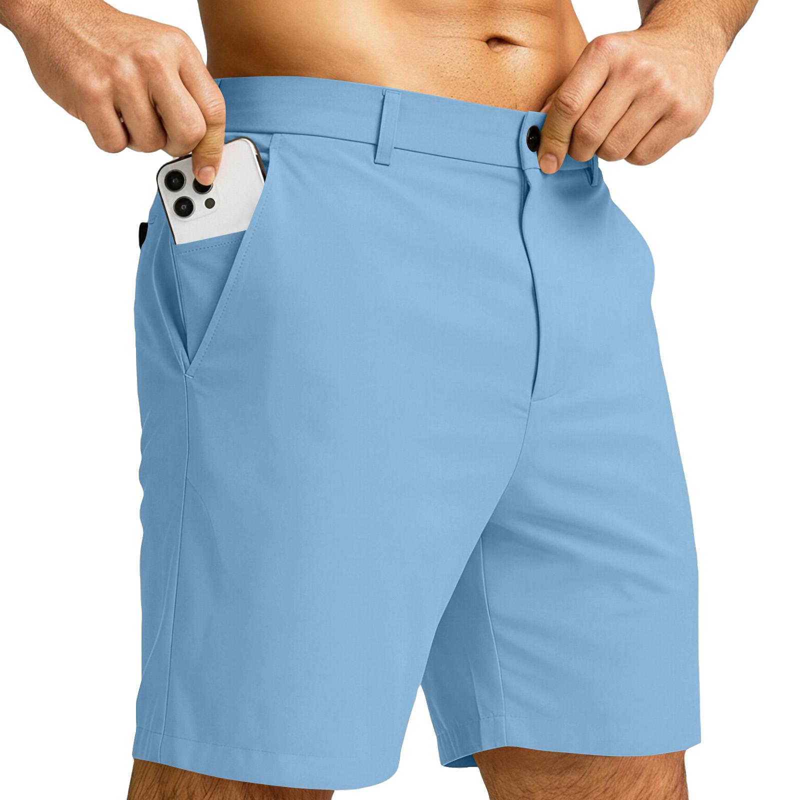 Precious watch Heren Short Slim Fit Stretchstof Klassieke Tailleband Ritssluiting Meerdere Zakken voor Dagelijkse Kleding en Activiteiten L blauw