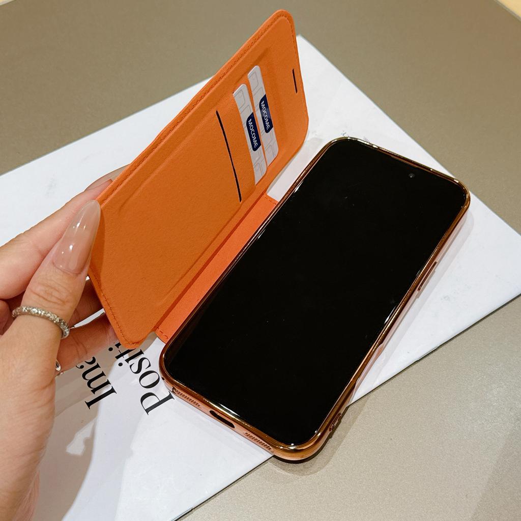 Flip Cover Verchromt Klar Magnetisch Faltbar Leder Geldbörse Hülle Für iPhone17 Air 16 Pro Max Magnetisch 15 14 13 12 11 Pro Steckplatz Kartenhalter Tasche Hülle