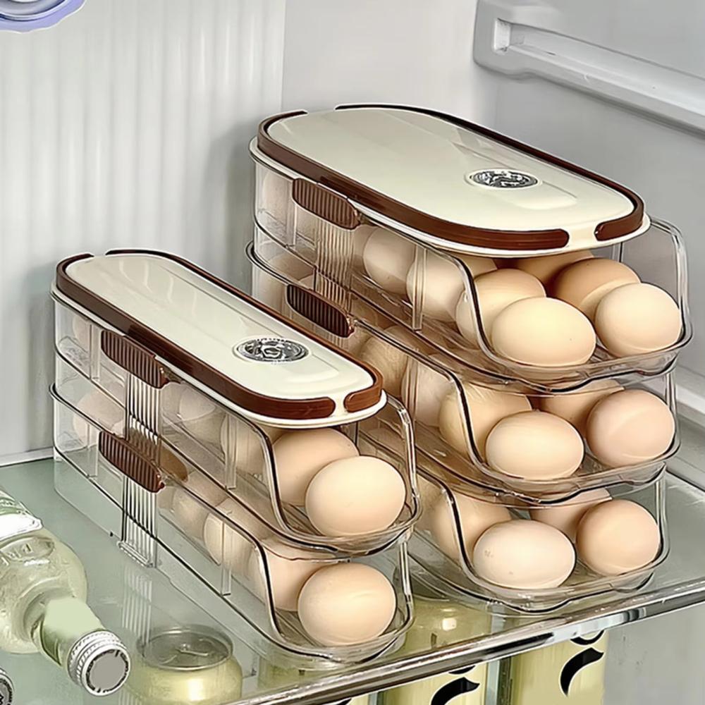 Transparent Stackable Refrigerator Storage Multi-layer Refrigerator Automatic Rolling Egg Tray Automatic Egg Storage Box