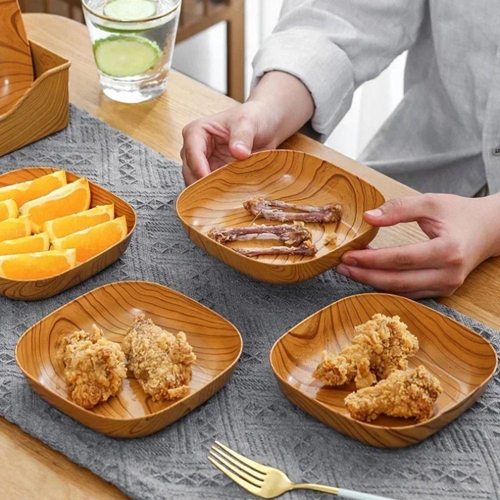 7Pcs/Set Imitation Wood Grain Snack Plates 14cm Square Tray New Simple Tea Art Dish