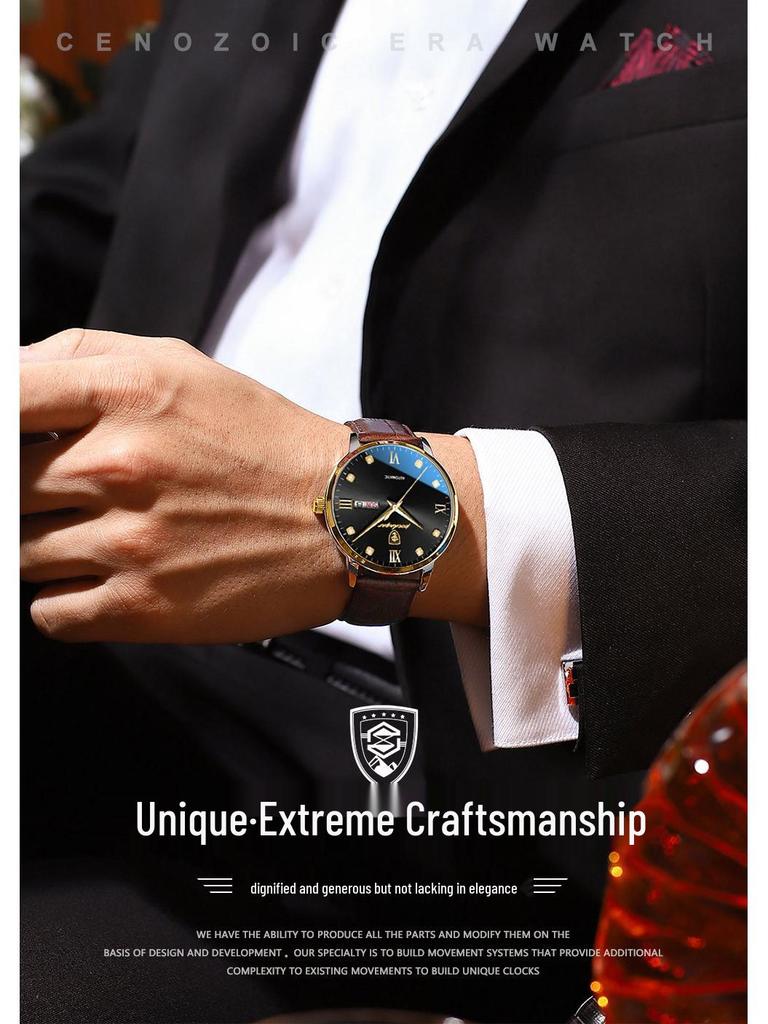 Schweizer Wasserdichte Leuchtende Herren Ultraflache Quarz Armbanduhr - TikToks Top-Seller