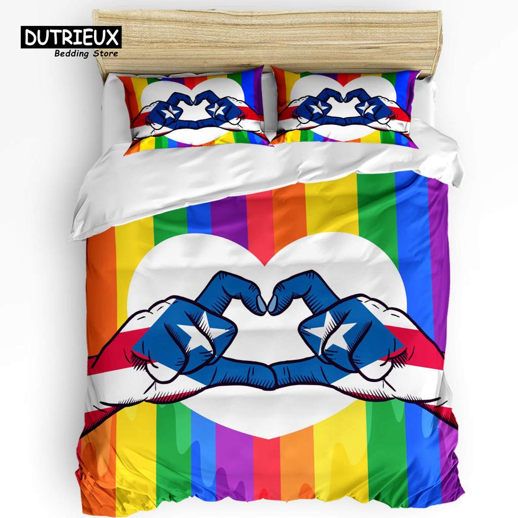 Puerto Rico National Flag Duvet Cover Set Twin Full King Size Gay Rainbow Bedding Set Microfiber Star Love Heart Comforter Cover