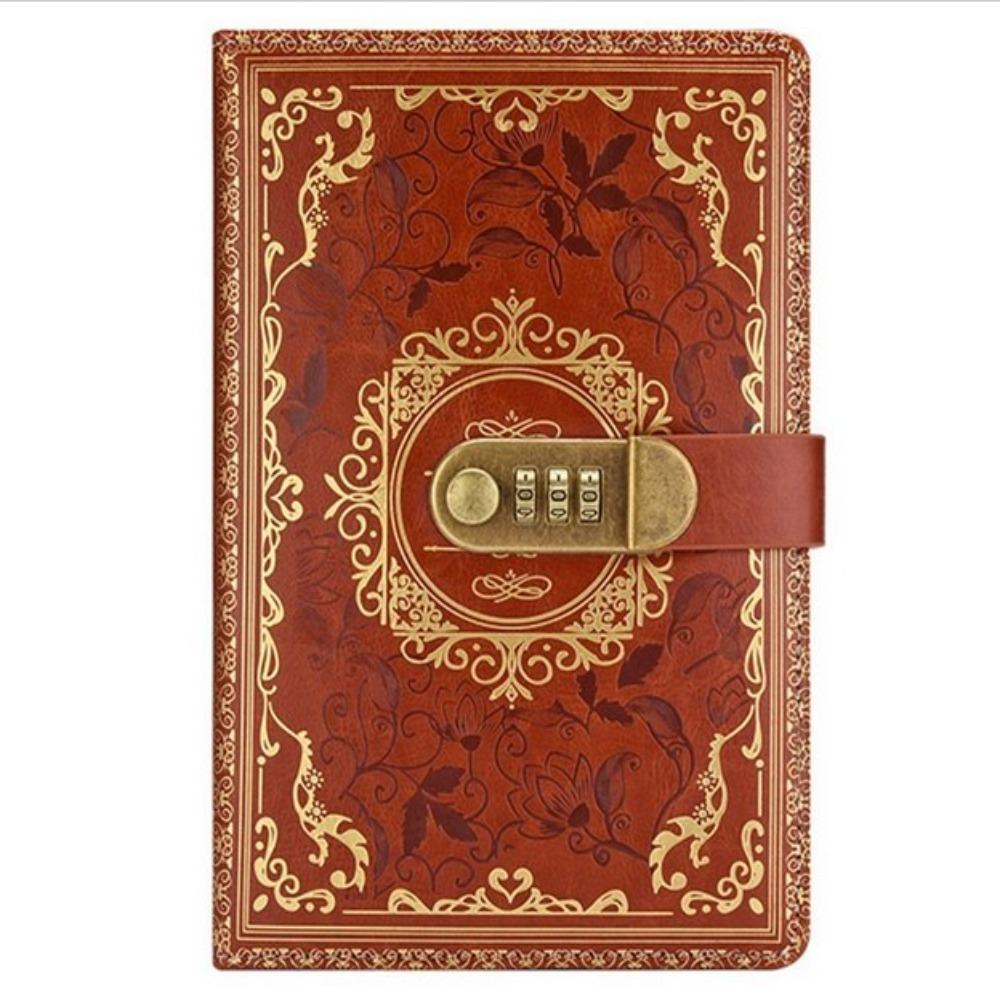 Retro Style PU Leather Notebook With Lock A5 Retro Password Book  Student