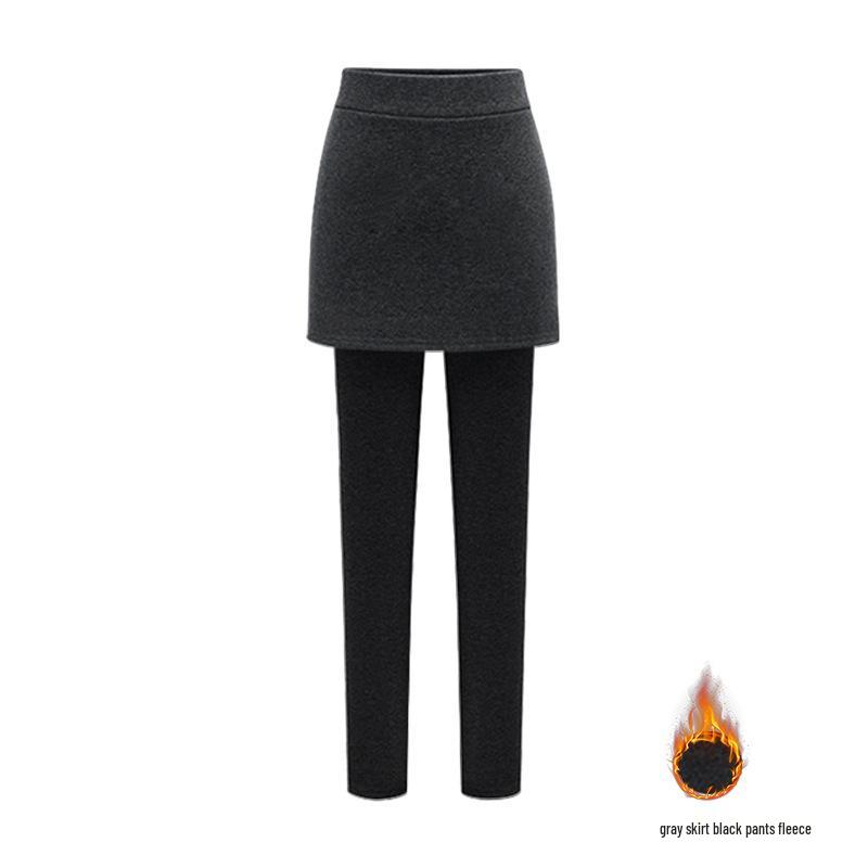Women's Plus Size Fleece-Lined Hip-Wrap Culottes Leggings - Warm, Slimming, Small Leg Fit for Autumn/Winter