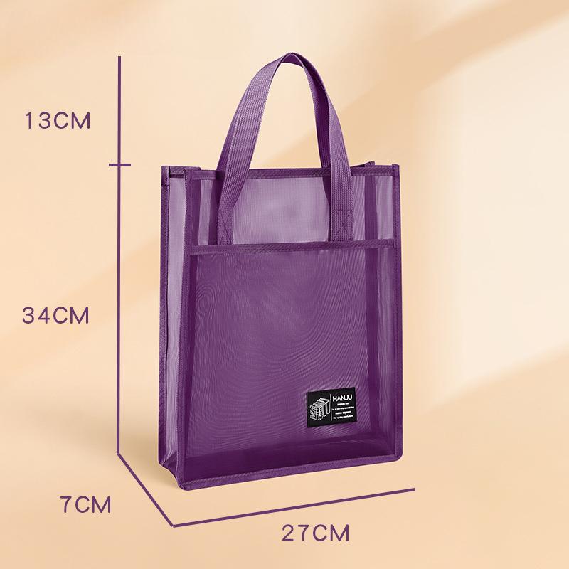 [Meshe Handbag School Shoulder Bag] Solid Color Mesh Handbags Casual Reusable Lightweight Student Book Shoulder Bag School Supplies Large Capacity