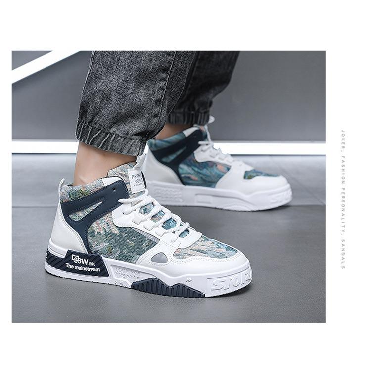 Wiosenne buty męskie oddychające wysokie buty płócienne męskie trendy All Match małe białe buty grube podeszwy sportowe codzienne buty typu board