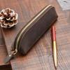 Vintage Leather Pencil Bag Simple Stationery Holder Pen Case Storage Bag Zipper Pencil Pouch Glasses Box School Supplies