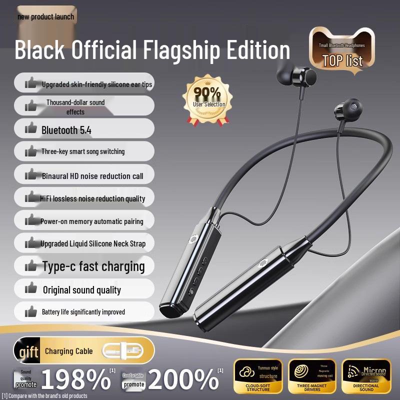 Authentic 2025 True Wireless Noise-Cancelling Bluetooth Neckband Headphones with Long Battery Life