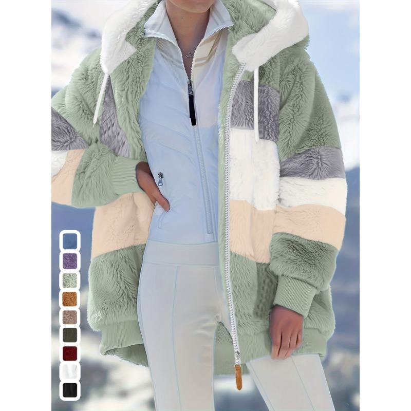 

Плюшевое пальто в полоску с капюшоном большого размера, повседневное теплое пальто на молнии с длинным рукавом для осени и зимы, женская одежда больших размеров 5XL зелёный