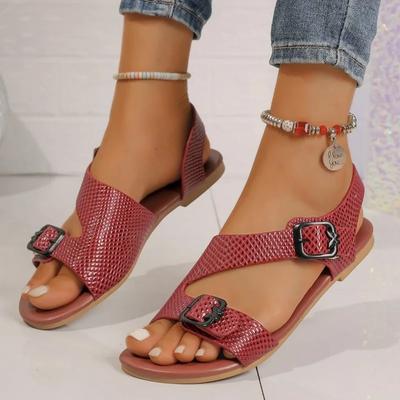 Freizeit-Sandalen Damenschuhe 2024 Übergröße Damensandalen Täglich Damen Rund Zehenriemen mit Schnalle Flach mit Offener Zehe Damenschuhe