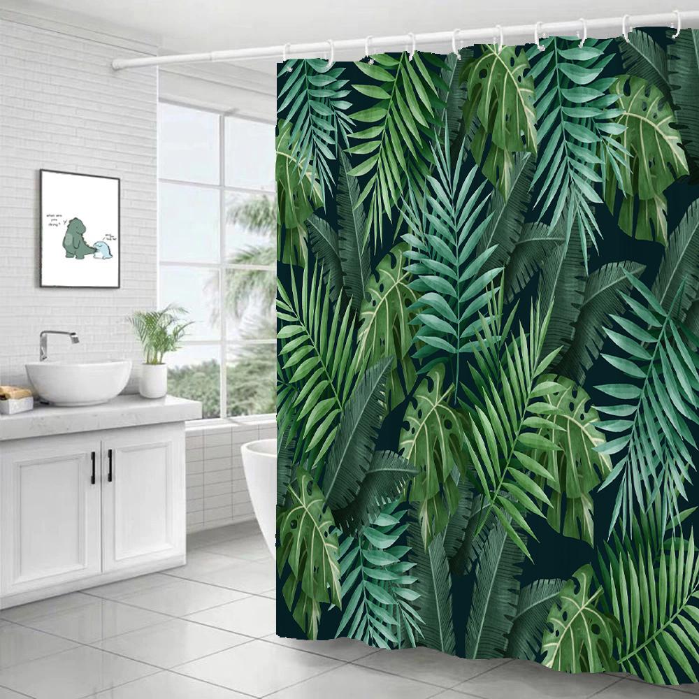 Tropical Green Plants Leaves Printed 3D Bath Curtains Waterproof Polyester Washable Bathroom Shower Curtain Screen With Hooks