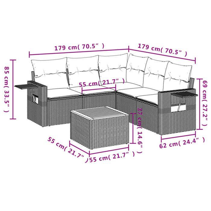 VidaXL Salon de Jardin avec Coussins 6 pcs, Canapés de Terrasse, Ensemble de Meubles de Patio, Mobilier d'Extérieur, Noir 3224558