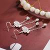 Women Casual Shopping Silver Flower Zircon Tassel Earrings