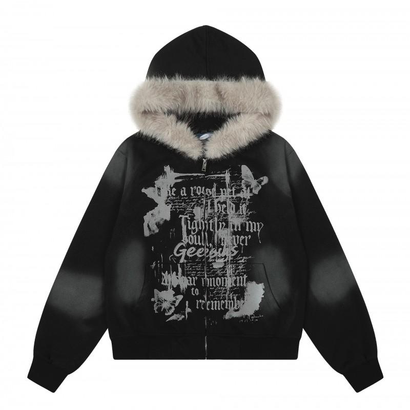 2026 Tie Dye Hooded Sweatshirt Oversized Zip Jacket Dark Letter Print Unisex Streetwear