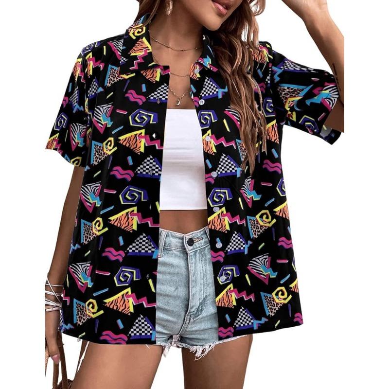 Sommer Neues Hawaiianisches Hemd für Damen Lässig Kurzärmelig Tropische Blume 3D-bedrucktes Hemd