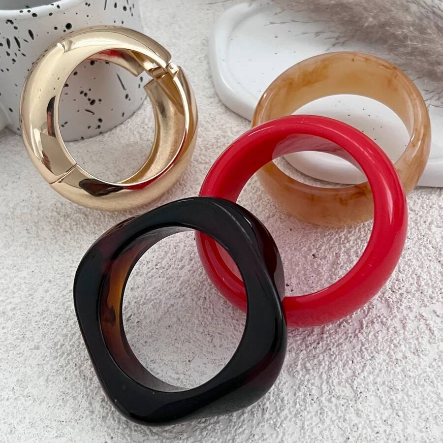 IngeSight.Z Exaggerated Irregular Red Brown Resin Acrylic Wide Resin Bracelets Women Punk Geometric Bangles Party Daily Jewelry