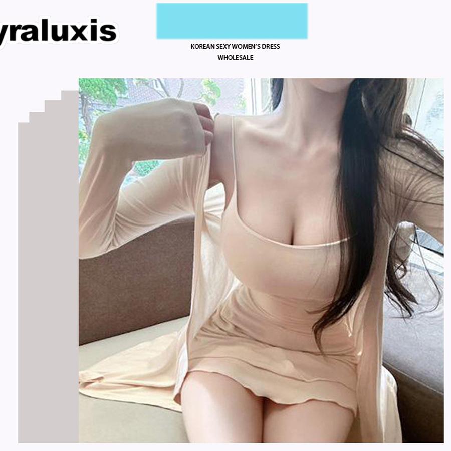 Korean Dongdaemun New Sexy Bodycon Sling Dress with Leaf Detail