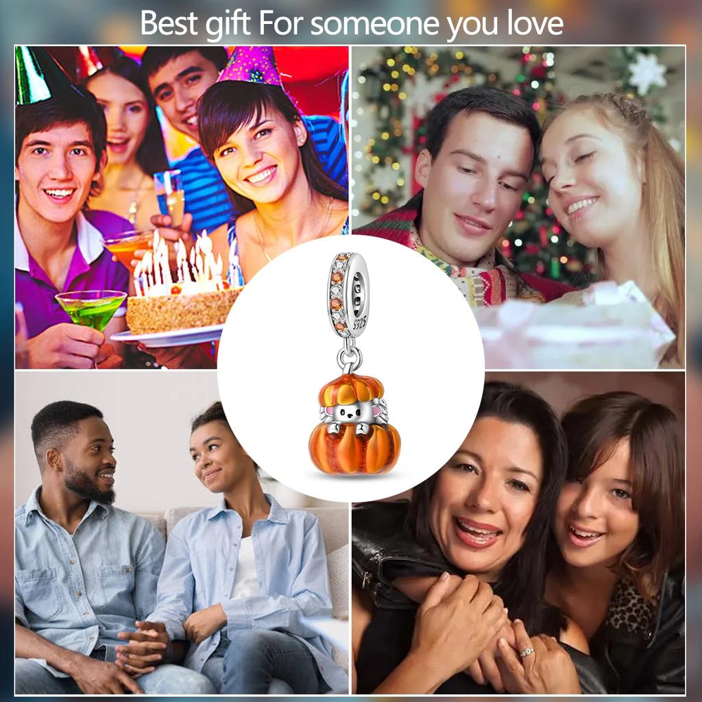 New Charm Copperorange Harvest Charms Pumpkin Heart Beads For Diy Original Bracelet For Women Fine Jewelry Making Gift