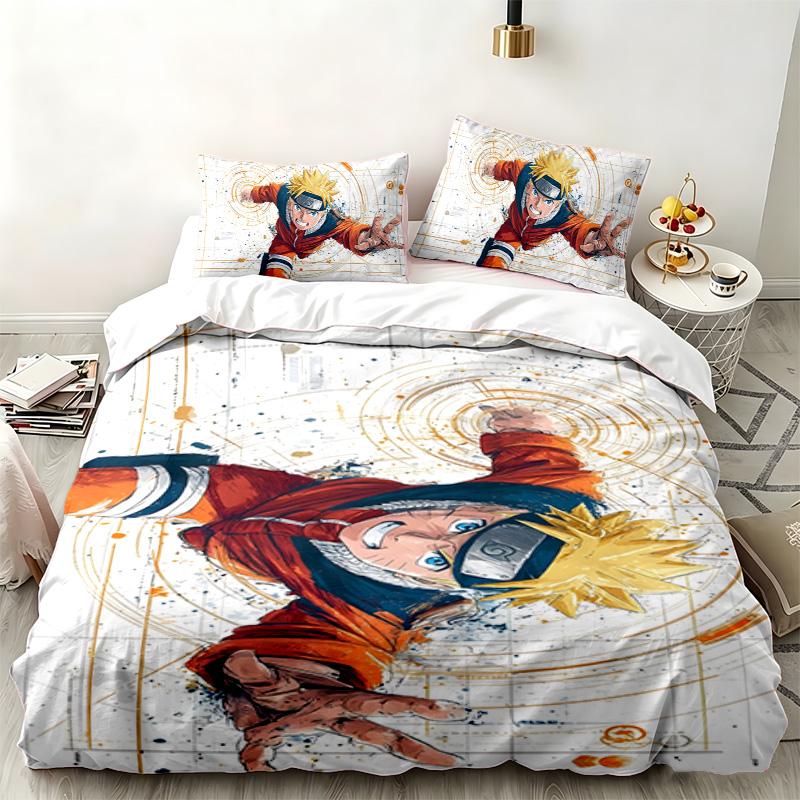 Naruto 3-teiliges Set Perfekt für das Schlafzimmer Bequemes Bettwäsche-Set enthält einen Bettbezug und zwei Kissenbezüge Ideales Geburtstags- oder Weihnachtsgeschenk