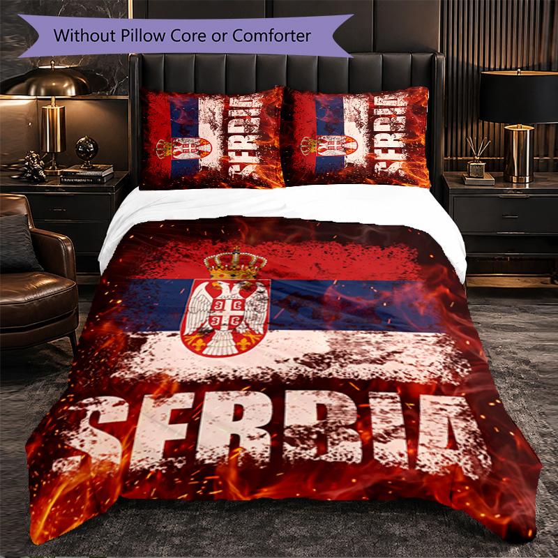 Serbia Pattern 3 Pieces Bedding Set Soft Microfiber Duvet Cover with Pillow Cases for Bedroom