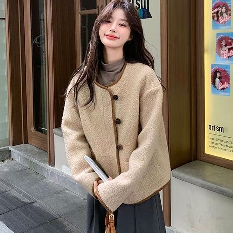 Women's 2025 French Style Retro Lambswool Long Sleeve Jacket - Winter Casual Versatile Top