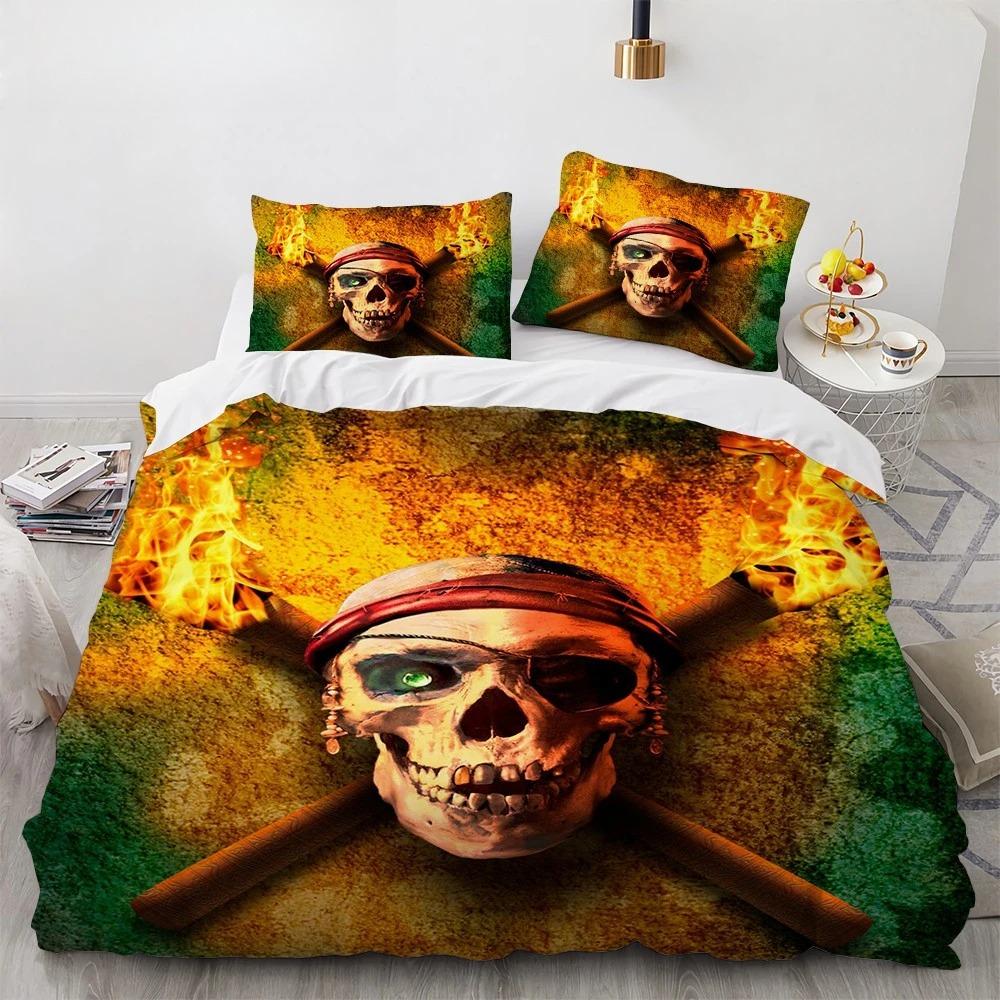 Black Hat Skull Bettwäsche-Set Queen-Size Halloween Bettbezug-Sets Moderner Stil Schlafzimmer-Bettwäsche-Set Bettdeckenbezug Kissenbezüge