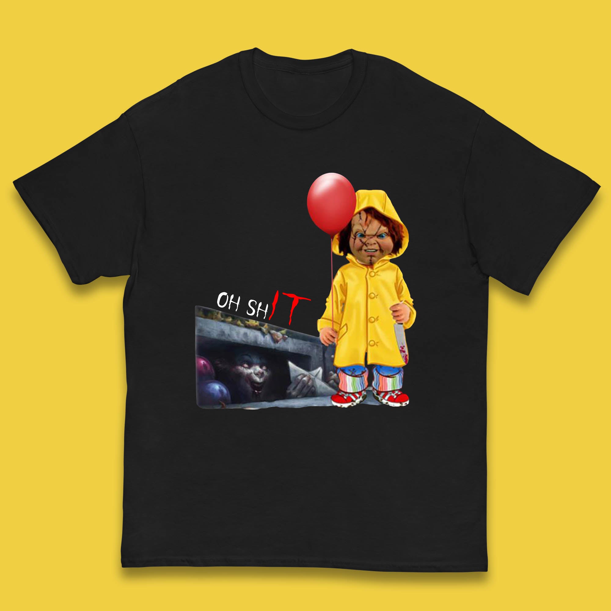 Oh Shit Pennywise Chucky Clown Spoof Halloween IT Pennywise Clown Horror Movie Character Kids T Shirt 160