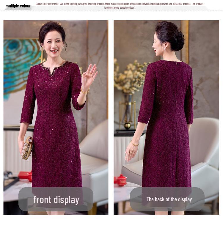 Mother-in-law Beaded Lace Plus Size Dress 2026: Spring/Autumn Banquet & Wedding Evening Gown