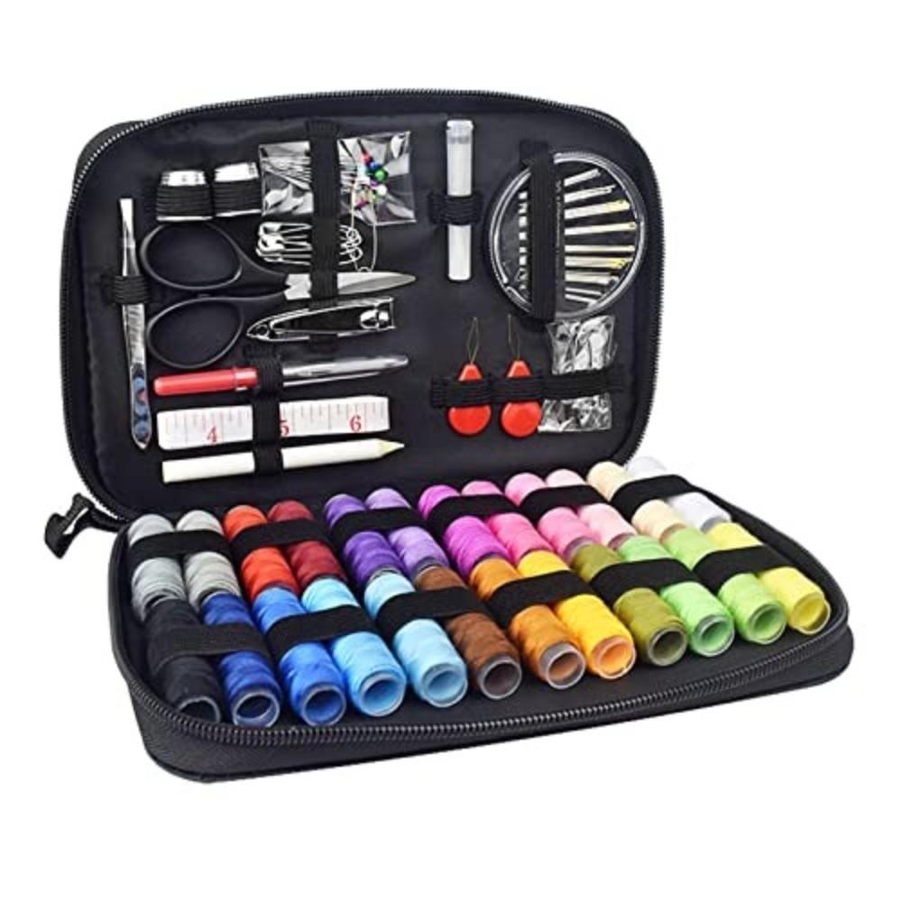 90PCS Multi-function Needle and Thread Kit Portabe Cross-Mirror Needlework Sewing Box Set with Sewing Bag DIY Tools