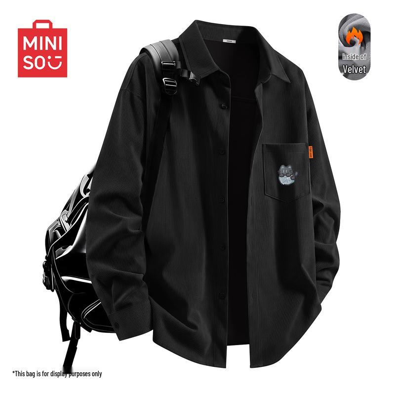 MINISO Men's Winter Thermal Corduroy Shirt with Graphic Print