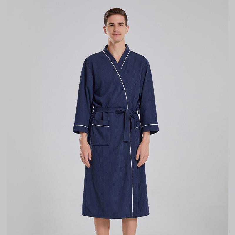 

Легкий халат унисекс с вафельным узором - Высоковпитывающая одежда для сауны и сна для пар XXL тёмно-синий