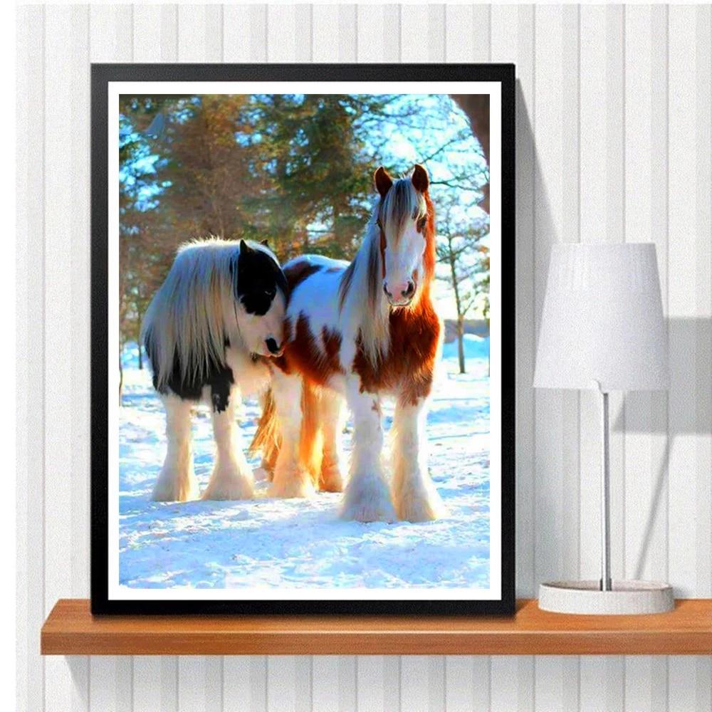 Diamond Painting Horse Full Square Art Rhinestone Snow 5D DIY Diamond Embroidery Animal Handicraft Home Decoration