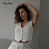 FiveFive Weste Damen Kurze Weste Mode Frontknöpfe Tops Vintage V-Ausschnitt Ärmellos Damen Oberbekleidung Weiß Schicke Westen