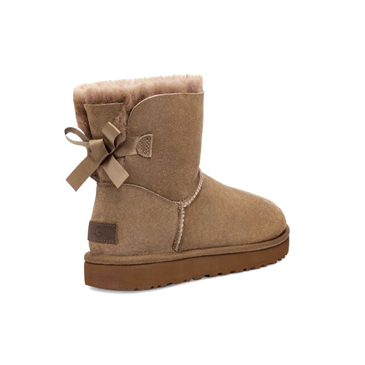 UGG Bailey Bow Ii Sheepskin Warm Durable Comfortable Bow Short Snow Boots Women boots Walnut 1016501-HCK