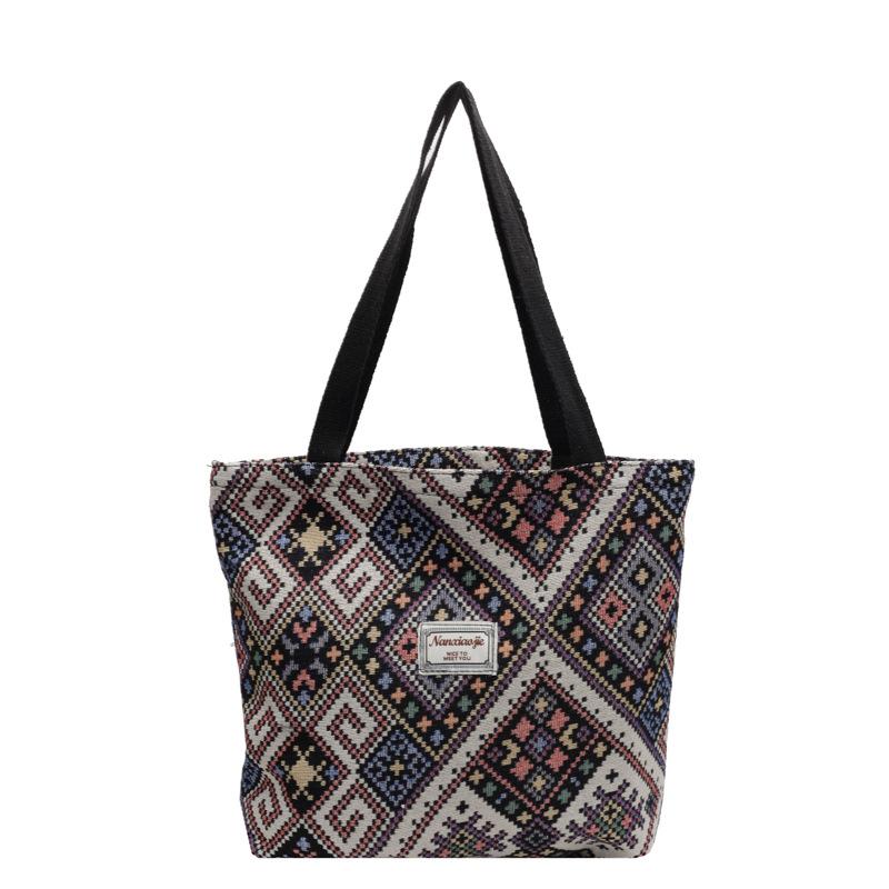 Large Capacity Ethnic Style Bag Women Shoulder Canvas Bag Women Ins College Students Versatile Shoulder Bag Women