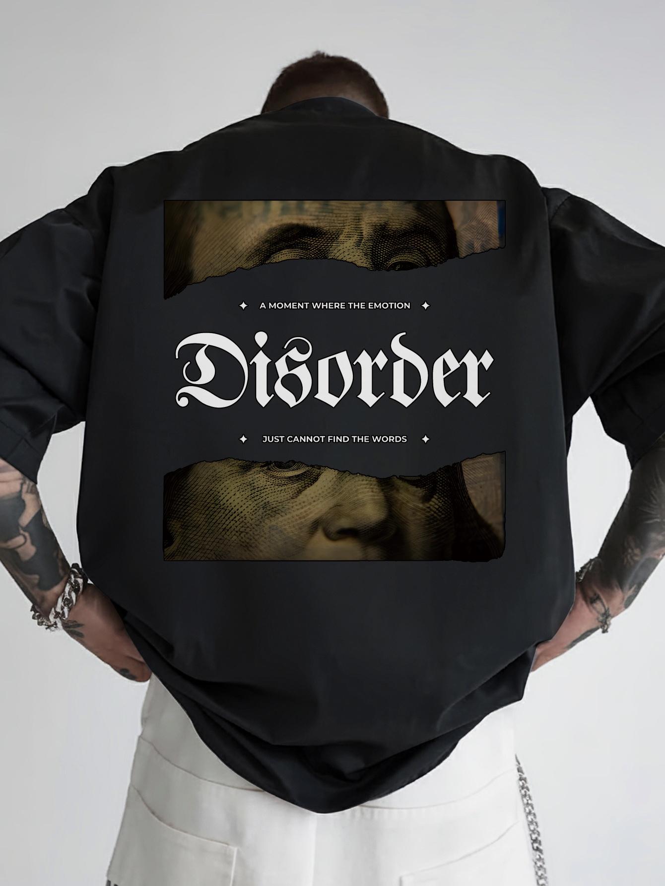 Casual Graphic T-shirt - Disorder Design with Bold Lettering L