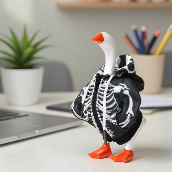 Yousheng Desk Goose Outfits Mini Goose Hoodies 7-Inch Table Goose Skull Sweatshirts Halloween Seasonal Decoration