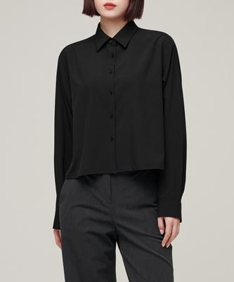 MUSINSA STANDARD WOMAN Women'S Relaxed Crop Silky Shirt [Black]