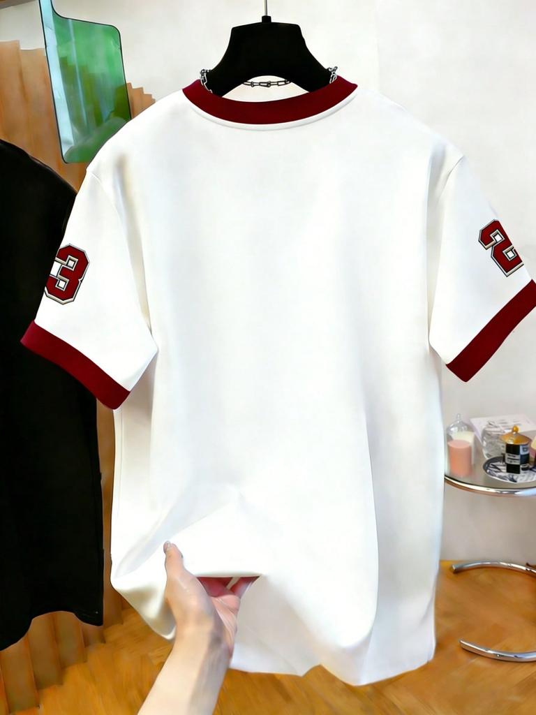 Amerikaanse retro sportstijl Ronde Hals Casual Top Zomer Amerikaanse straatstijl Bedrukt T-shirt